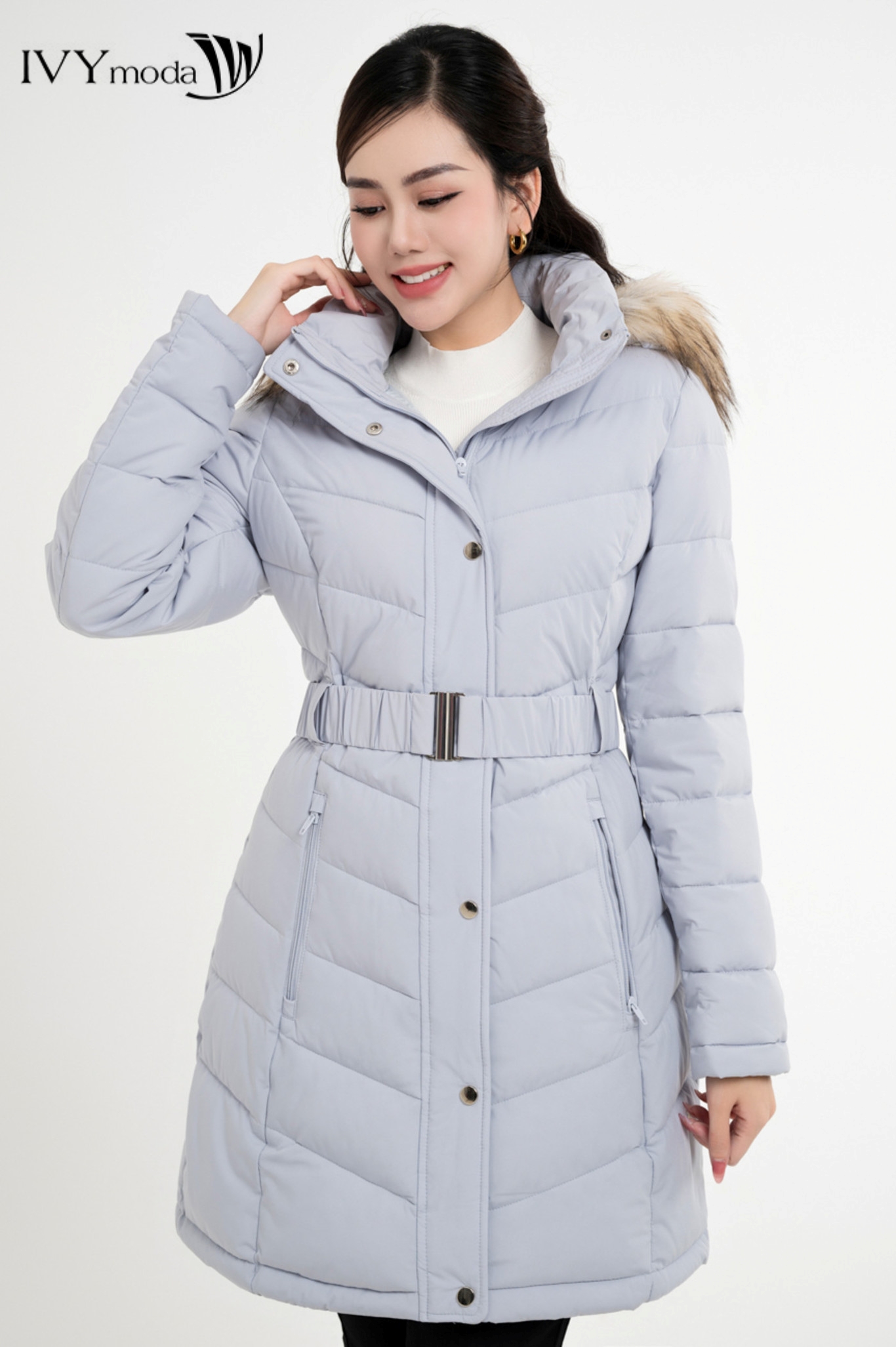 Áo khoác phao kèm đai dáng dài ivy moda ms 71b8887
