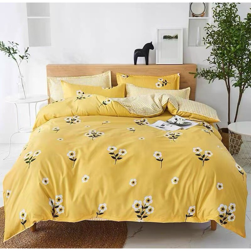 Bộ chăn ga gối ❤️ FREESHIP ❤️ vải cotton poly mẫu hoa chùm vàng hàng nhập khẩu cao cấp bộ 4 món