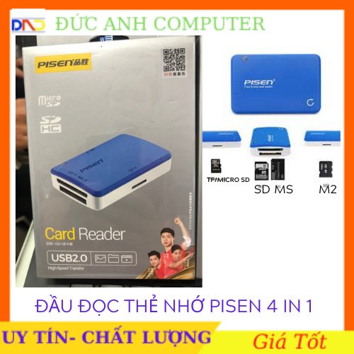Đầu đọc thẻ đa năng 4 in 1 USB 20 - các khe đọc thẻ TF SD M2 MS (xanh)