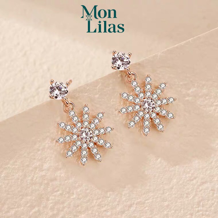 Khuyên tai bạc nữ mon lilas mặt hoa tuyết đính đá k092003