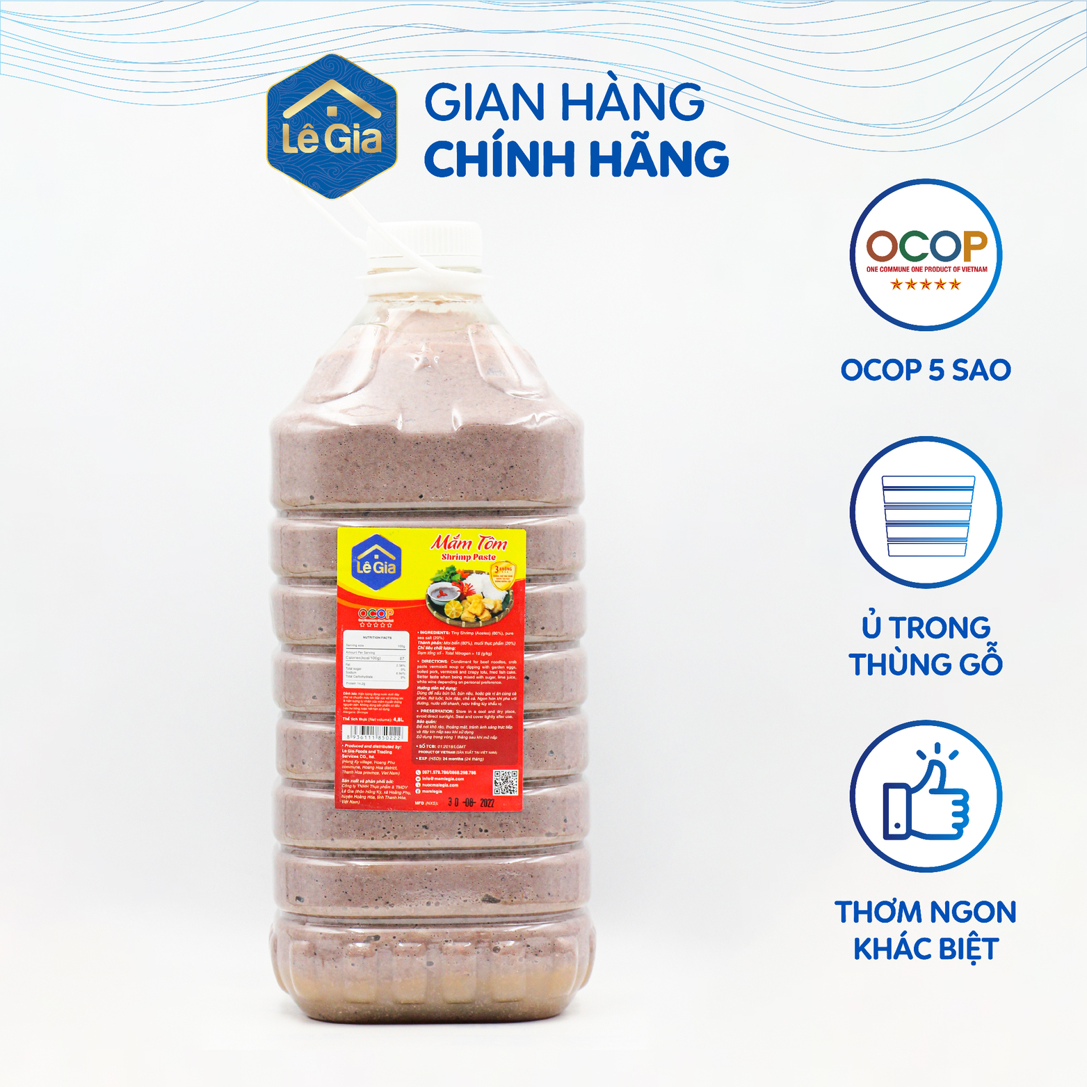 Mắm tôm Lê Gia can 4,8L cho quán ăn nhà hàng