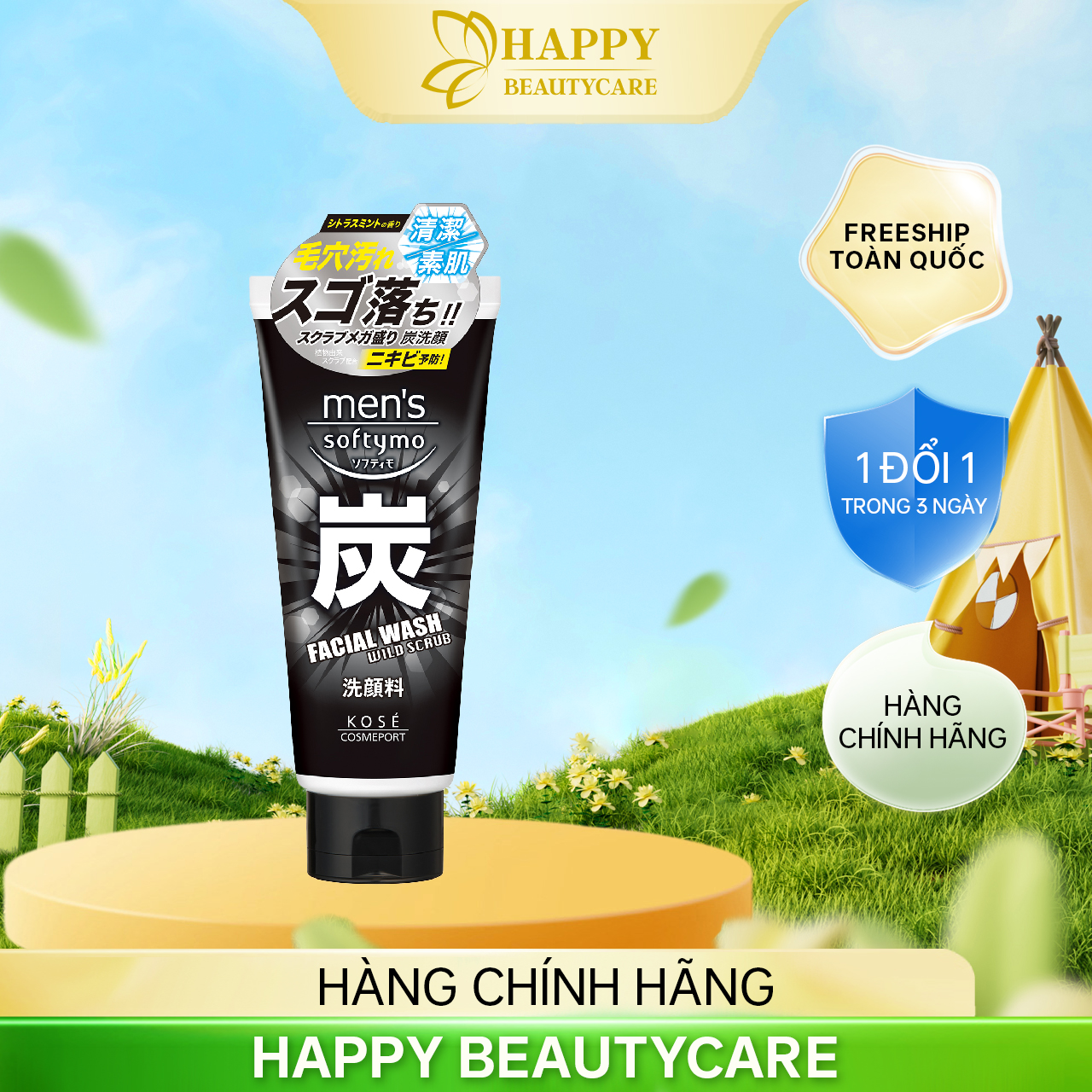 Sữa Rửa Mặt Tẩy Tế Bào Chết Dành Cho Nam Giới Softymo Men's Facial Wash Wild Scrub 130G