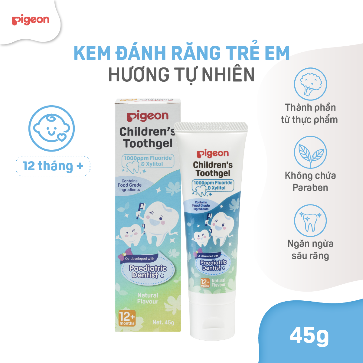  Kem đánh răng trẻ em Pigeon - Hương tự nhiên 