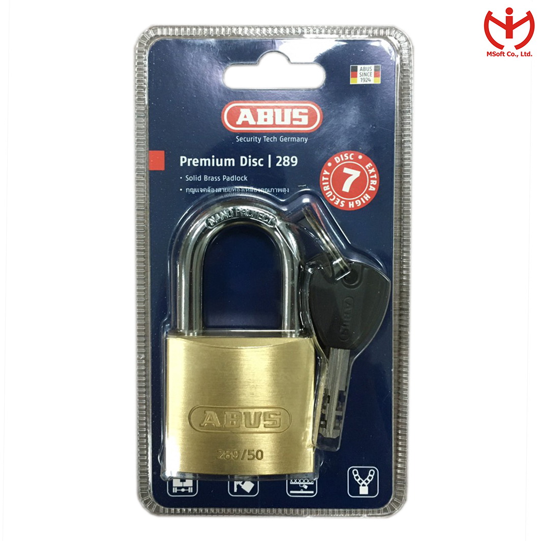 Ổ Khóa ABUS 289/50 Thân Đồng Rộng 50mm Chìa vuông Lõi Lá - MSOFT