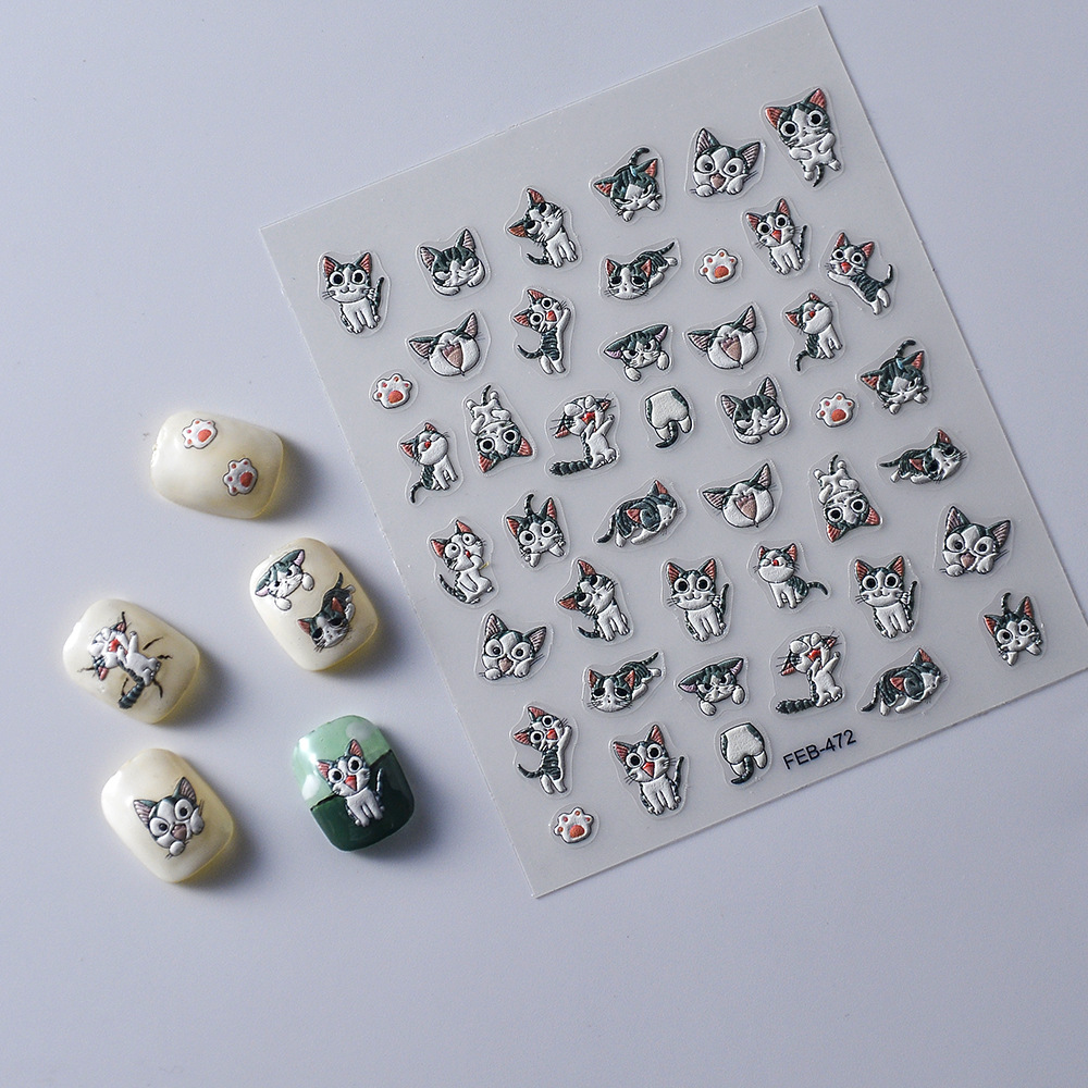 Sticker lụa nổi 5d | bé mèo chii | hình dán móng tay