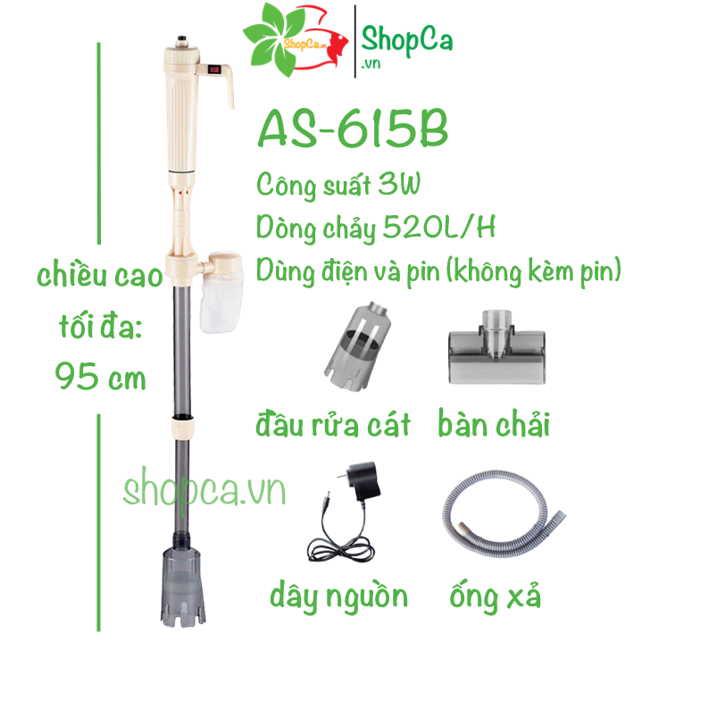 Máy hút cặn đáy, thay nước, vệ sinh hồ cá hồ thủy sinh Jeneca AS-615B Chạy Pin Và Điện