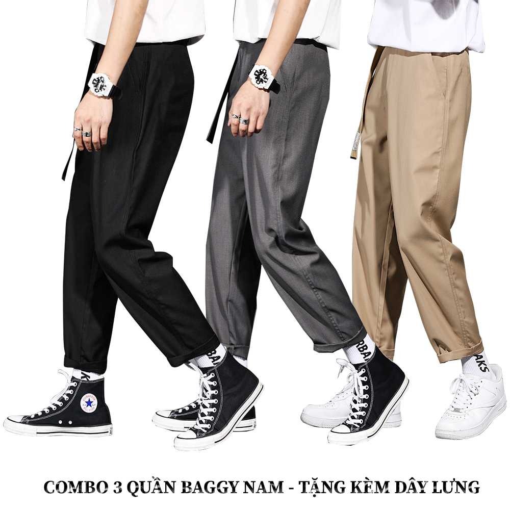 Combo 3 Quần Tây Âu Baggy Nam Chinos Xắn Gấu Hàn Quốc Ống Suông Basic Lưng Cài Kiểu Dáng Thanh Lịch Thời Trang 4HER 3JOGGER NAM 9000066