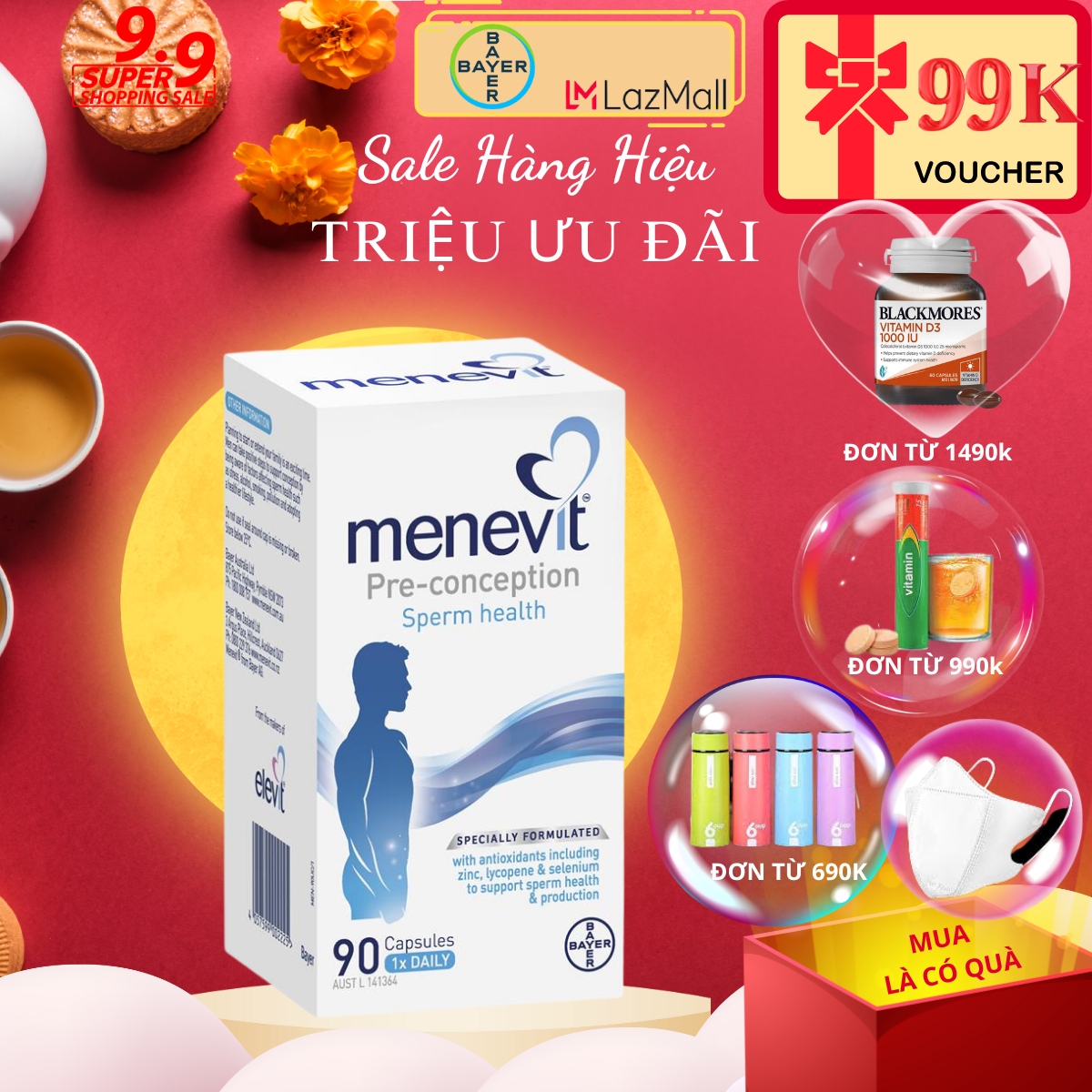Viên uống Menevit pre-conception, Úc nâng cao chất lượng tinh trùng, giảm vô sinh cho nam giới