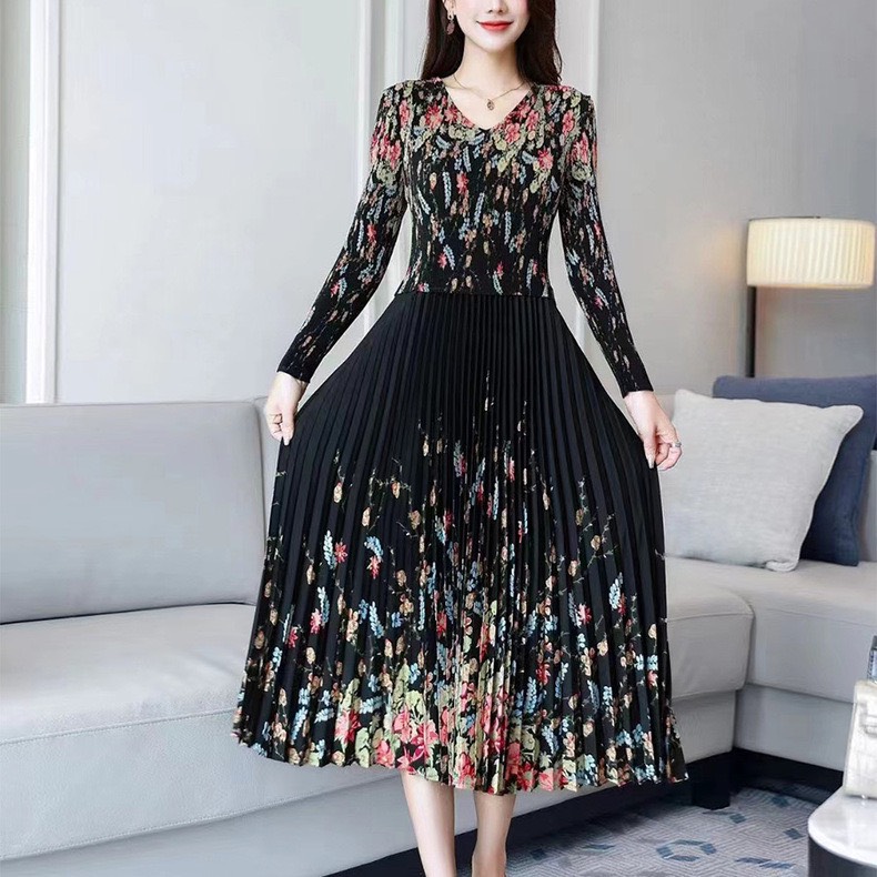 Đầm dập ly hoạ tiết cao cấp freesize 48 đến 68kg mặc vừa - glady g299 - đầm dập ly mẫu mới nhất hiện nay phối hoạ tiết sang trọng