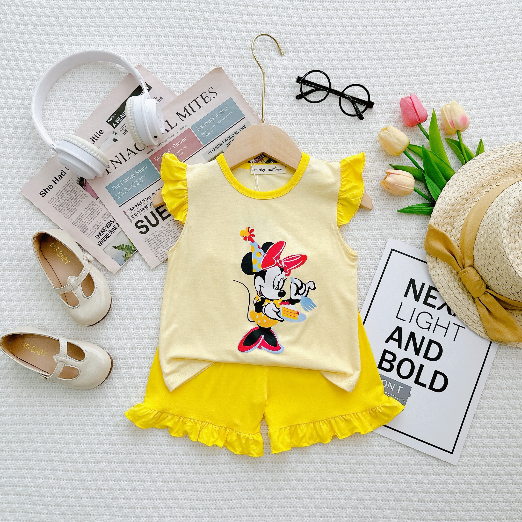 Bộ Cộc Tay Thun Lạnh Minky Mon Dẽ Thương Mềm Mịn Thoáng Mát Cho Bé Gái 7-27kg - 5
