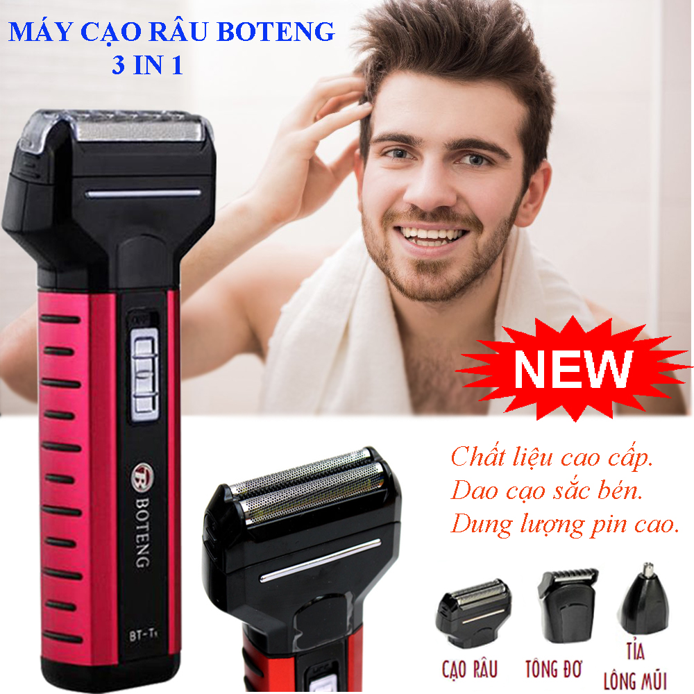 Máy Cạo Râu Boteng, Thiết Kế 3 Trong 1, Lưỡi dao kép bảo vệ da, Bảo hành 3 tháng.