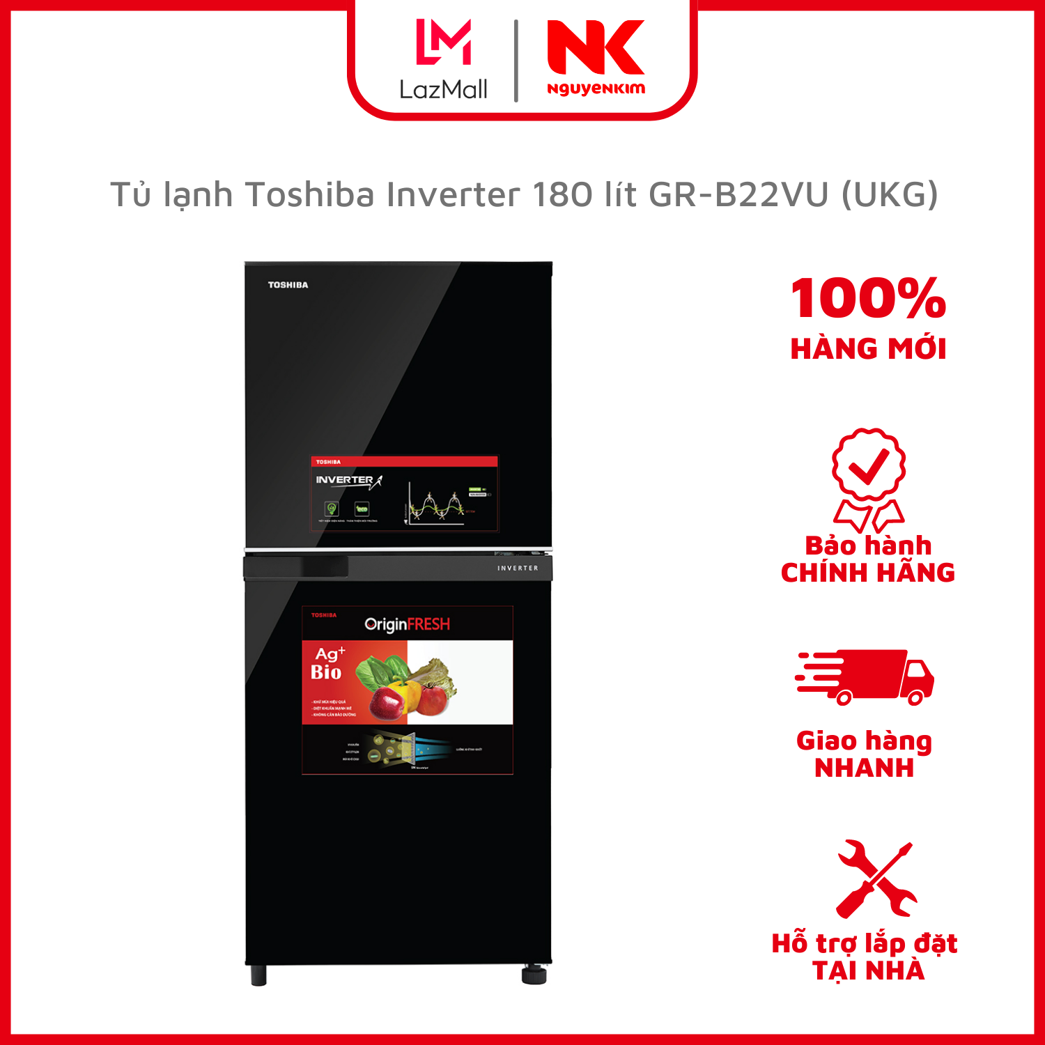 Tủ lạnh Toshiba Inverter 180 lít GR-B22VU (UKG)