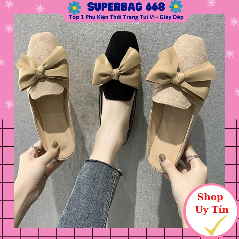 Sục Nữ ♥️FREESHIP♥️ Dép Sục Nữ Da Lộn Mềm Đính Nơ Vải Siêu Xinh HQ 68