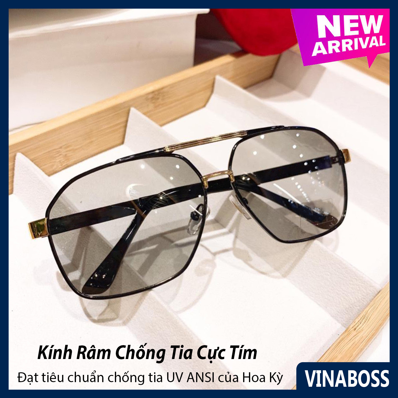 Mắt kính mát nam đổi màu dùng cả ngày và đêm tròng Polaroid VNGC5023 - Kính mát nam đổi màu xịn chống chói chống tia UV - Tặng kèm hộp và khăn lau