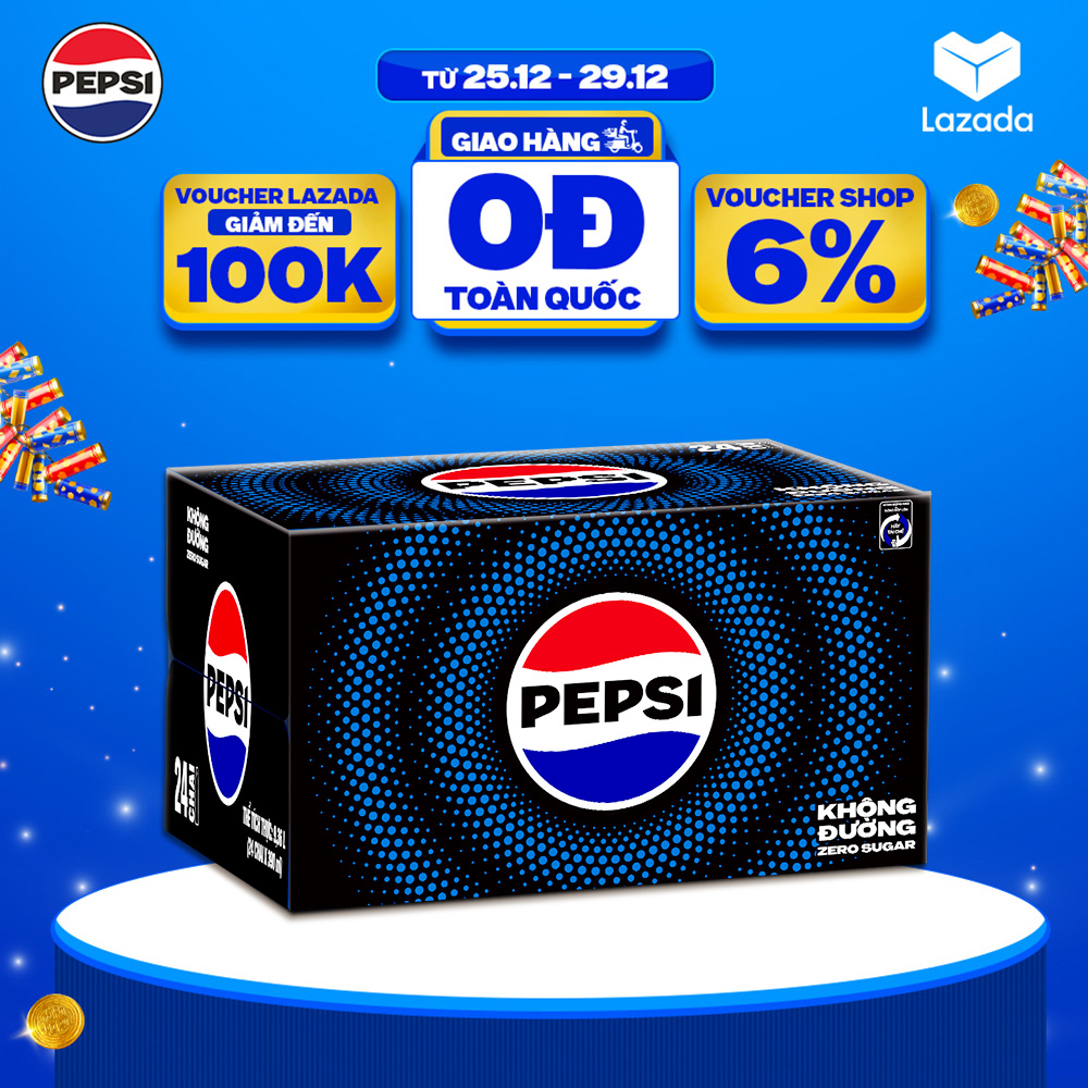 Thùng 24 Chai Nước Ngọt Giải Khát Có Gaz Pepsi Không Calo Không Đường 390ml chai