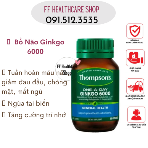 Viên uống bổ não ginkgo biloba 6000mg thompson 60 viên úc