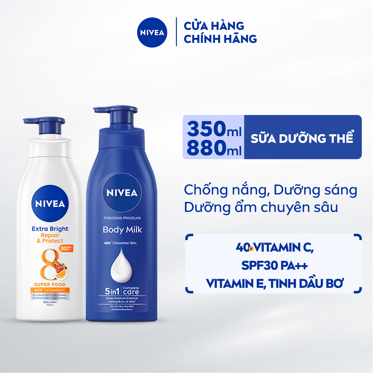 Bộ Đôi Sữa Dưỡng Thể NIVEA Phục Hồi  Chống Nắng Dưỡng Ẩm Chuyên Sâu Từ 8 Super Foods (350 ml) - 88311+98940