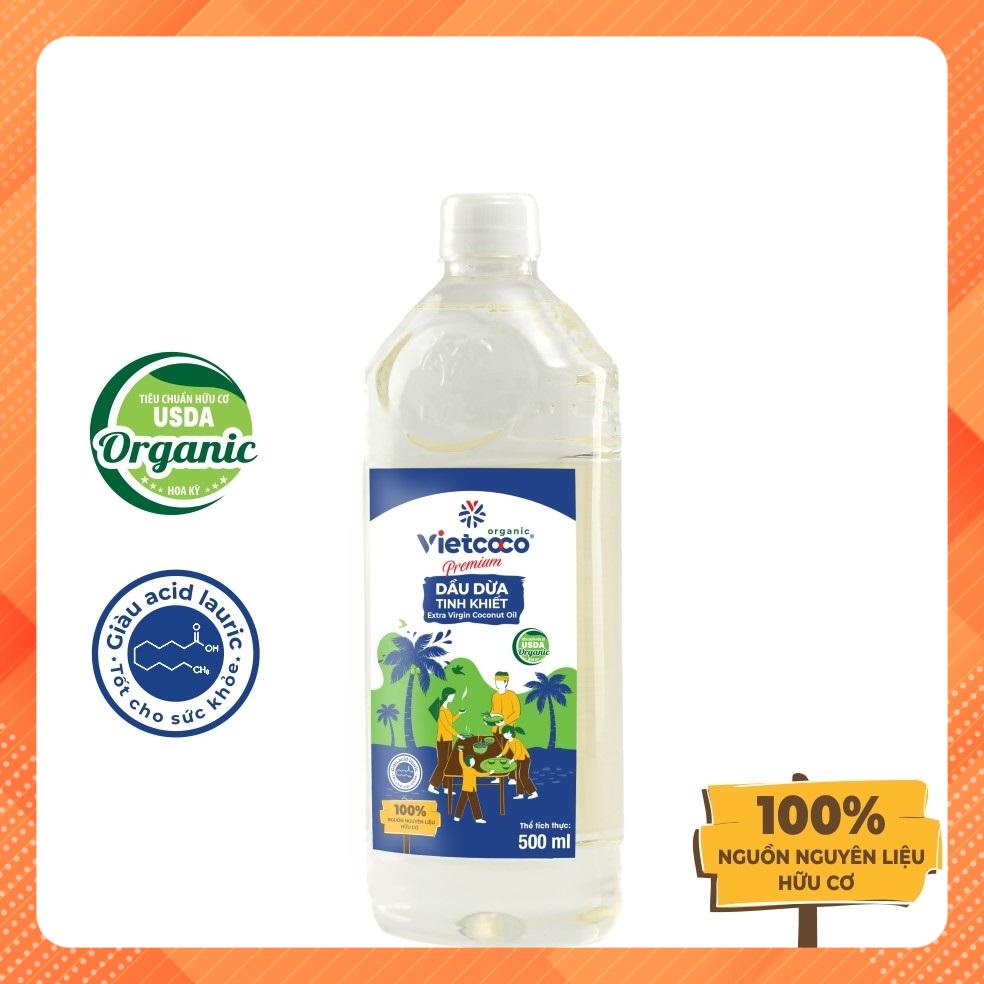 Dầu Dừa Nguyên Chất - Tinh Khiết Vietcoco Chai Pet 500ml Dùng Nấu Ăn