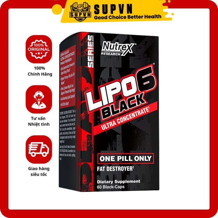 Lipo 6 Black Ultra Concentrate 60 viên - Giảm cân, Đốt mỡ, Cắt nét Lipo-6 Nutrex