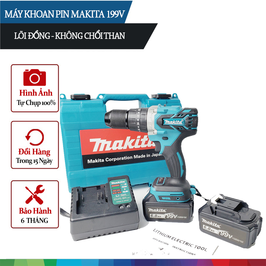 Máy Khoan Pin makita 199V 3 Chức Năng Lõi Đồng Không Chổi Than