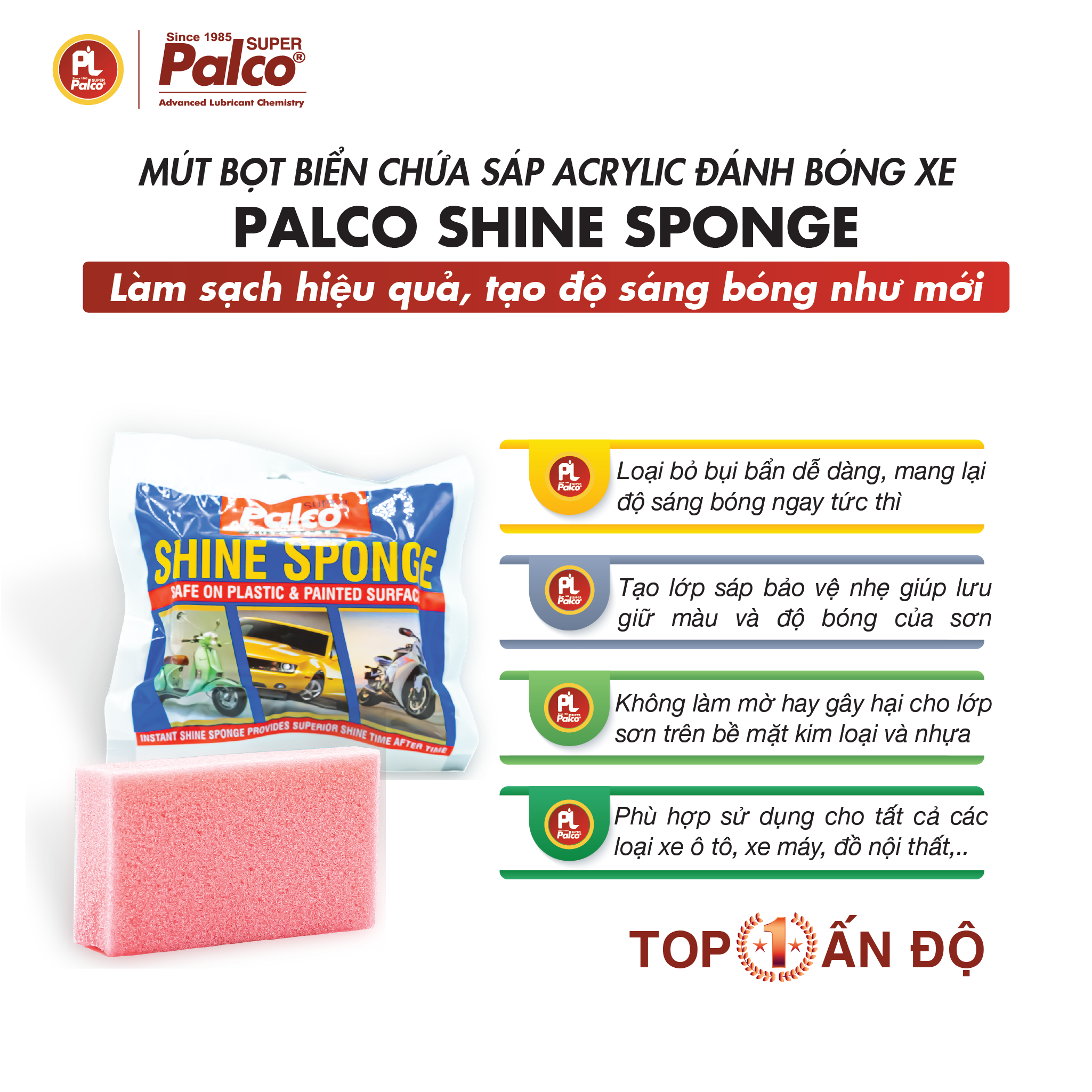 Mút Bọt Biển Chứa Sáp Đánh Bóng Xe Ô Tô, Xe Máy PALCO SHINE SPONGE Nhập Khẩu