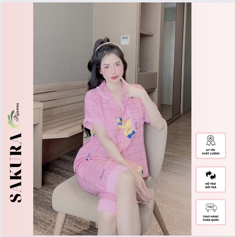 Đồ bộ nữ bộ lụa ngủ pijama mặc nhà quần lửng dễ thương sakura sk01