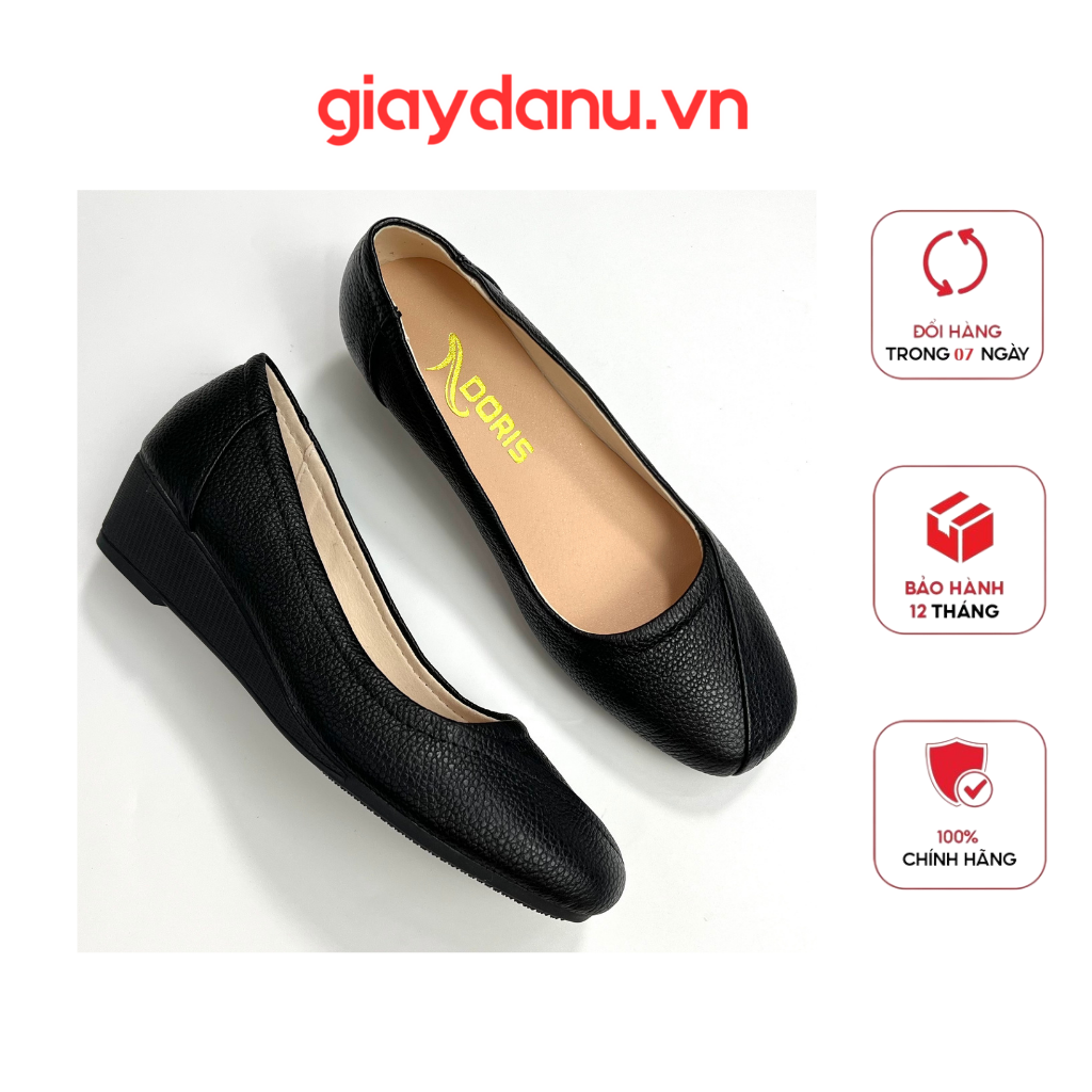 Giày búp bê đế xuồng da thật 3cm mũi vuông 304- fomr chuẩn- có bảo hành.