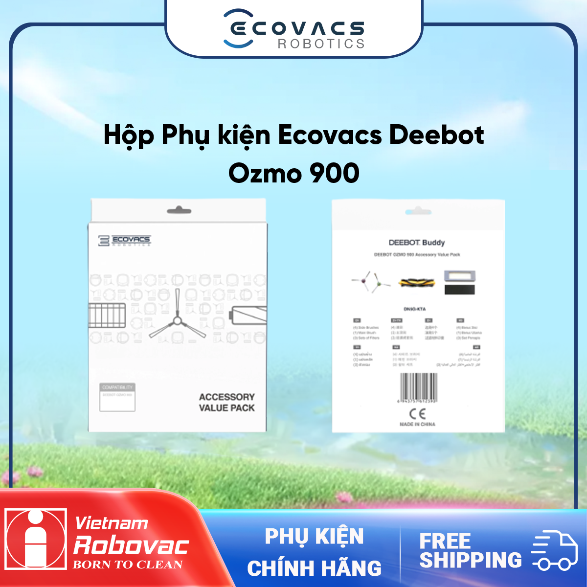 Hộp Phụ kiện bộ chổi chính, lọc, chổi ven Deebot OZMO 900 - Hàng Chính Hãng