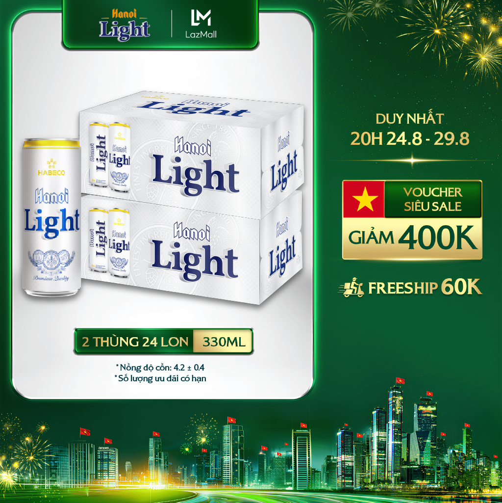 Combo 2 thùng 24 lon bia hanoi light – habeco