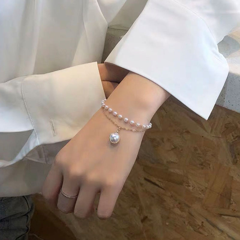 Vòng đeo tay đính ngọc trai giả kiểu cách đơn giản Hàn Quốc dành cho nữ