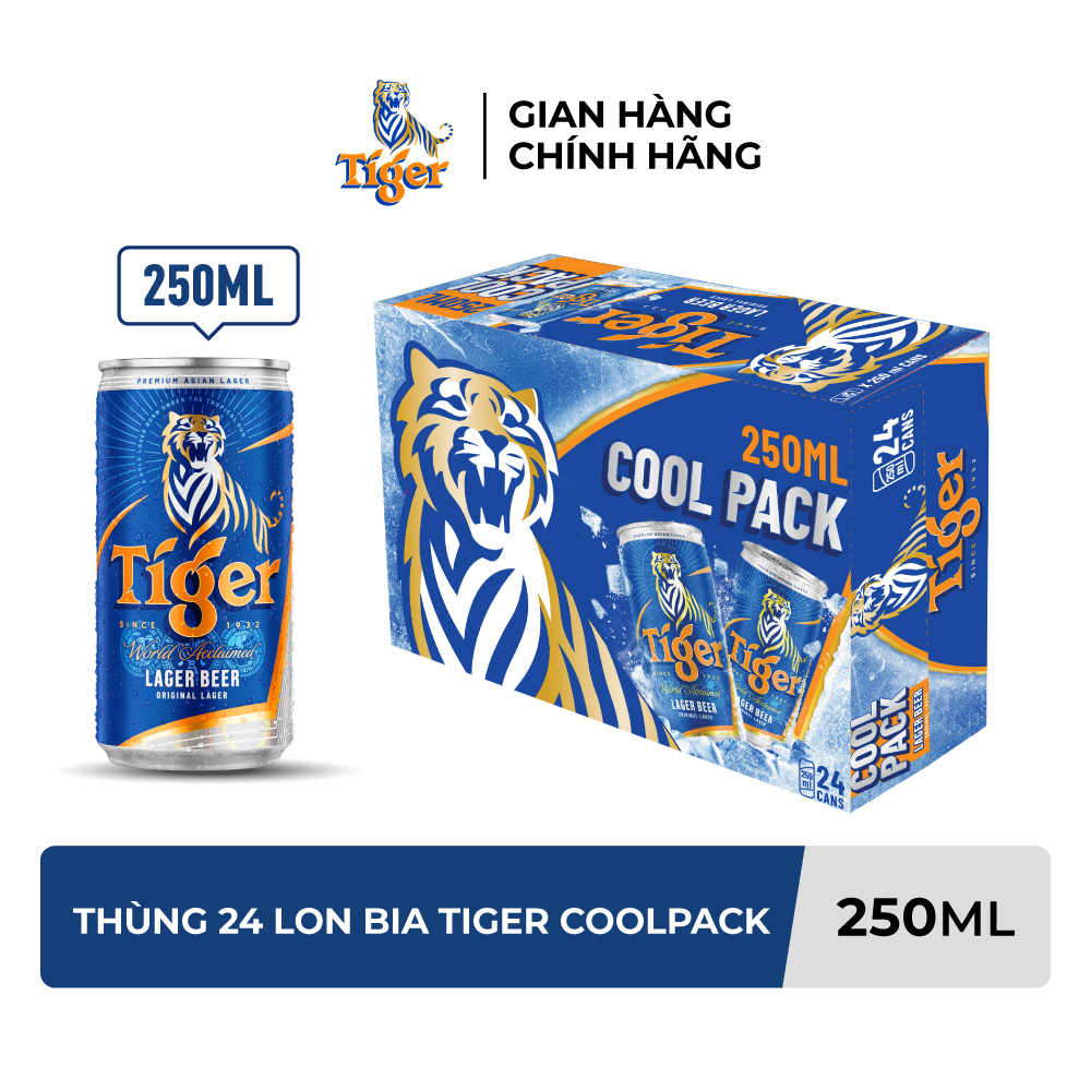 Thùng 24 Lon Bia Tiger Coolpack 250ml