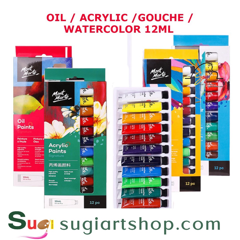 Màu gouache/watercolor/oil/acrylic mont marte bộ 12/18/24 màu tuýp 12ml
