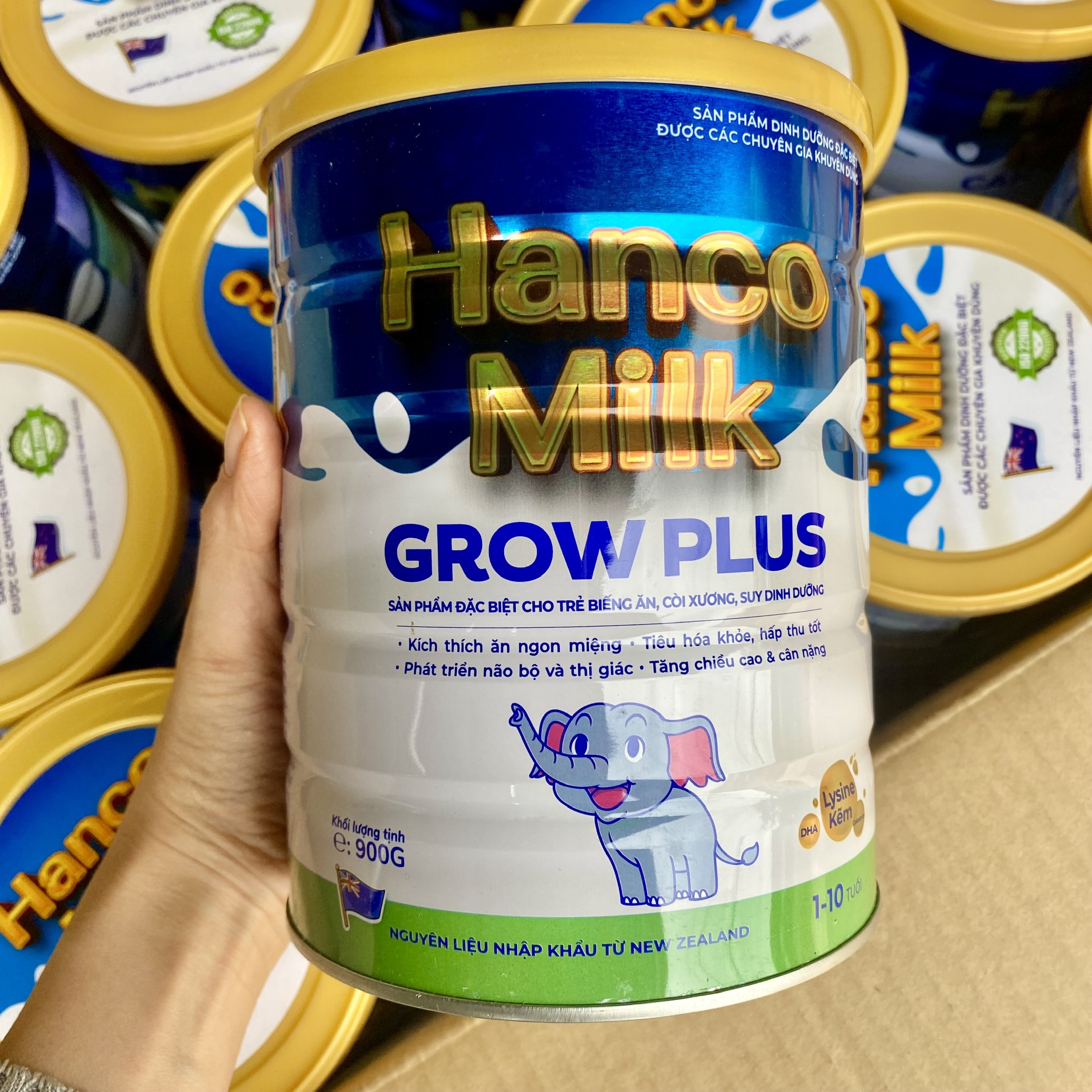 Sữa bột Hanco Grow Plus 900g - Sữa tăng cân cho bé biếng ăn, chậm lớn