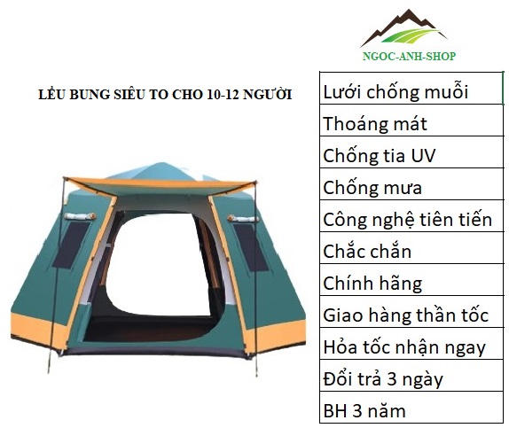 Lều bật tự động siêu to, lều bung siêu to cho 10-12 người, hàng cao cấp, chống mưa cực tốt
