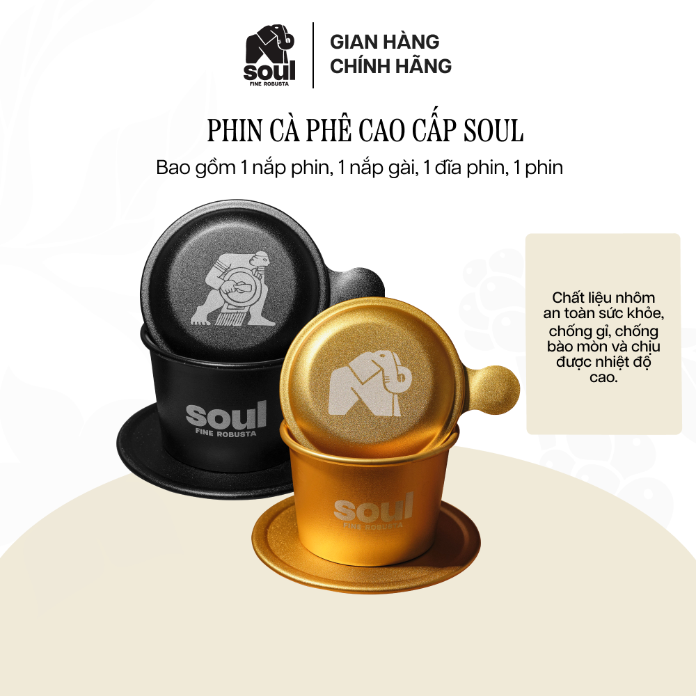 Phin pha cà phê Soul Specialty Coffee Màu Đen sang trọng - Màu Vàng quý phái dành cho cà phê pha phin