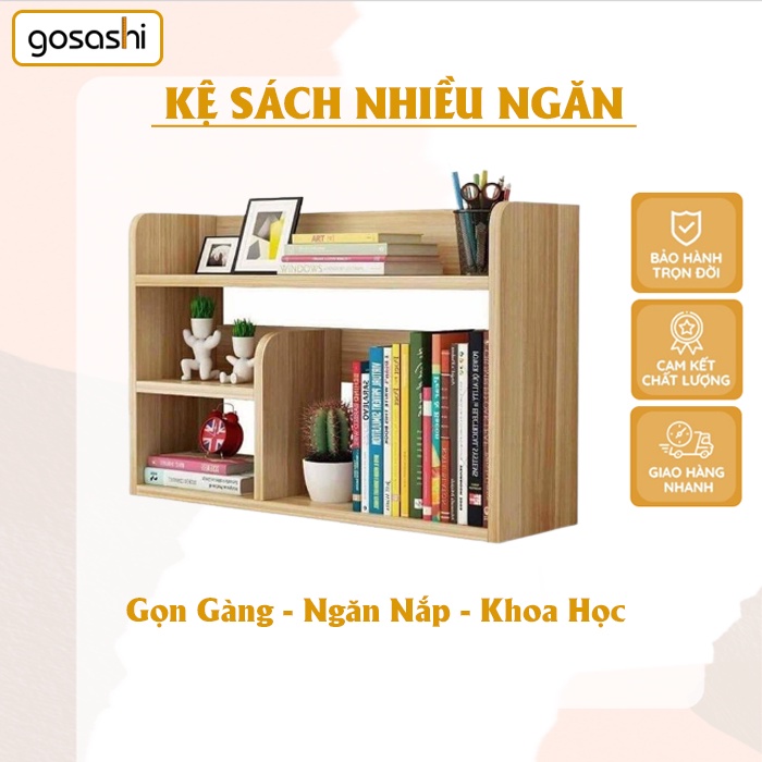 Kệ sách để bàn bằng gỗ, kệ gỗ 4 ngăn để bàn tab gỗ đựng sách để bàn kệ gỗ trang trí phòng để sách để đồ tiện lợi