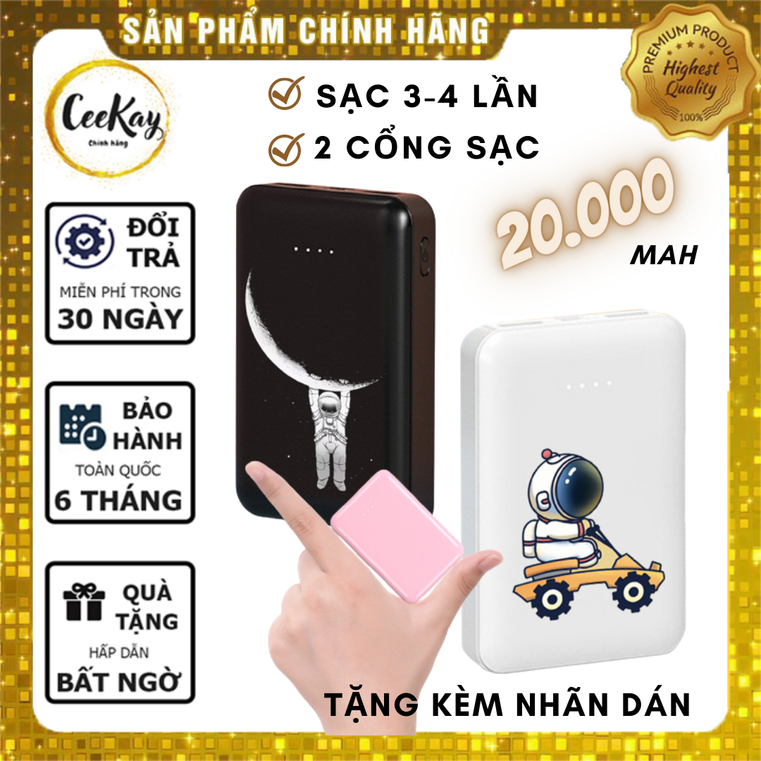 Sạc Dự Phòng 20000 mah 2 cổng CEEKAY- Pin sạc dự phòng sạc nhanh chính hãng dung lượng lớn có thể sạc nhiều thiết bị