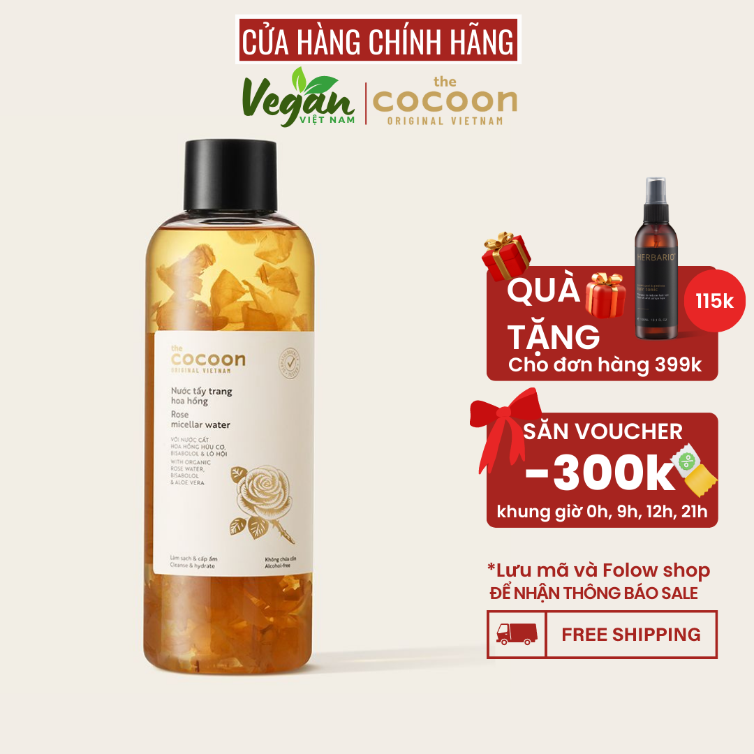 Nước tẩy trang hoa hồng cocoon(Rose micellar water) 500ml làm sạch bụi bẩn tận sâu lỗ chân lông  - Vegan Việt Nam