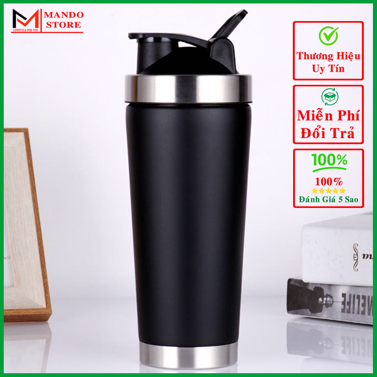 Bình Lắc Shaker Inox Tập Gym Chọn Màu - Bình Lắc Tập Thể Thao, Du Lịch – Kèm Bóng Lò Xo Lắc