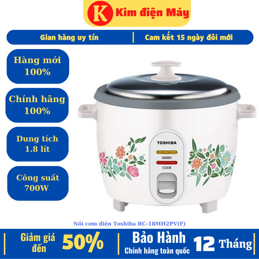 Nồi cơm điện Toshiba RC-18MH2PV-nồi cơm điện nắp rời 1l8-chống dính-700W tiết kiệm điên-bảo hành 12 tháng toàn quốc
