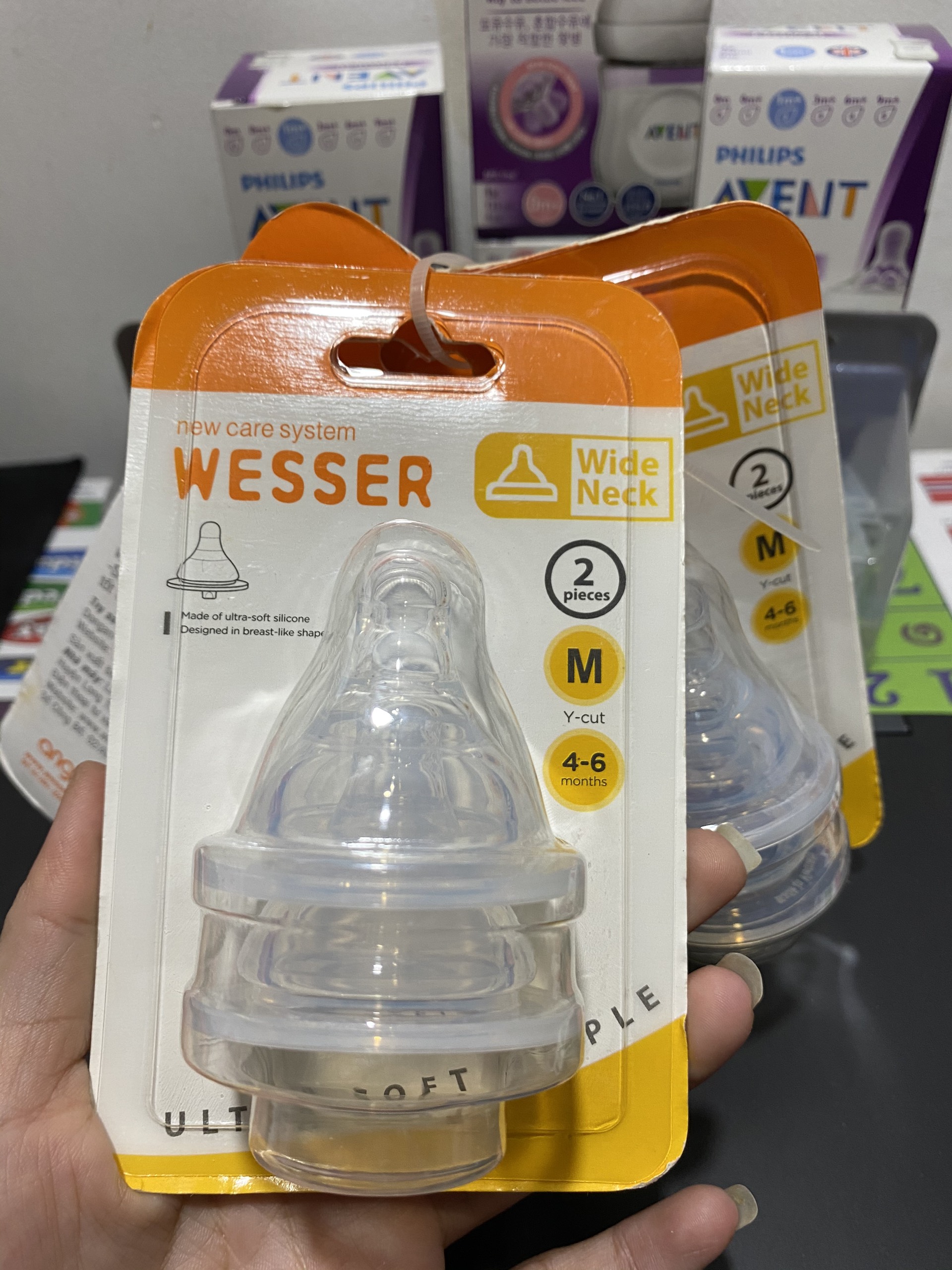 Núm vú bình sữa cổ rộng wesser size s/m/l