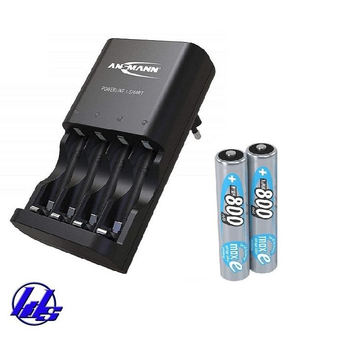 Combo bộ sạc nhanh, tự ngắt Ansmann Power 4 Smart kèm 2 pin sạc AAA 800mAh