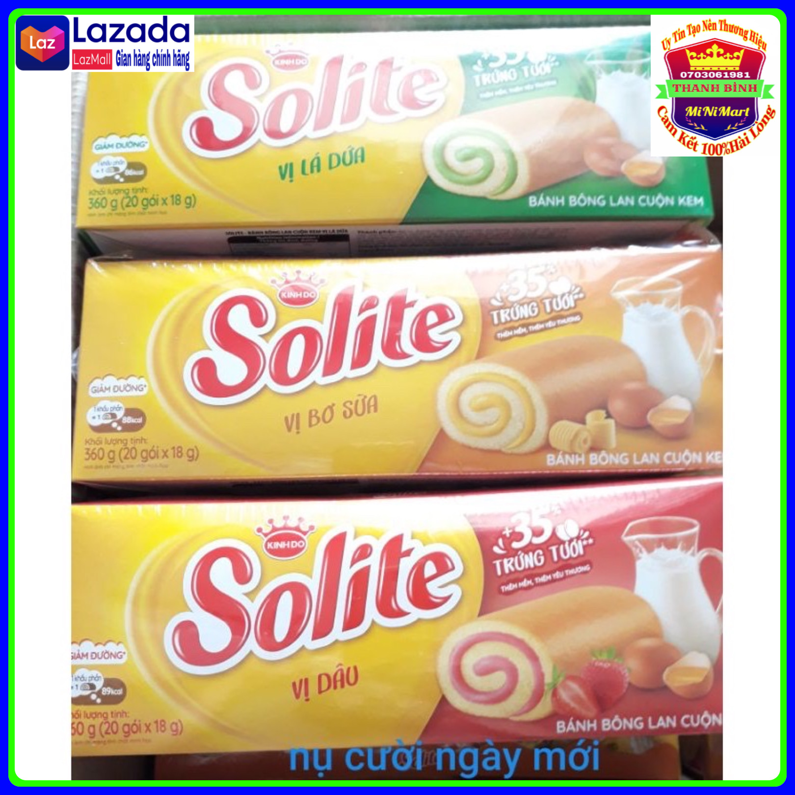 Hộp 20 Bánh Bông Lan Tròn Solite Lá dứa 360g