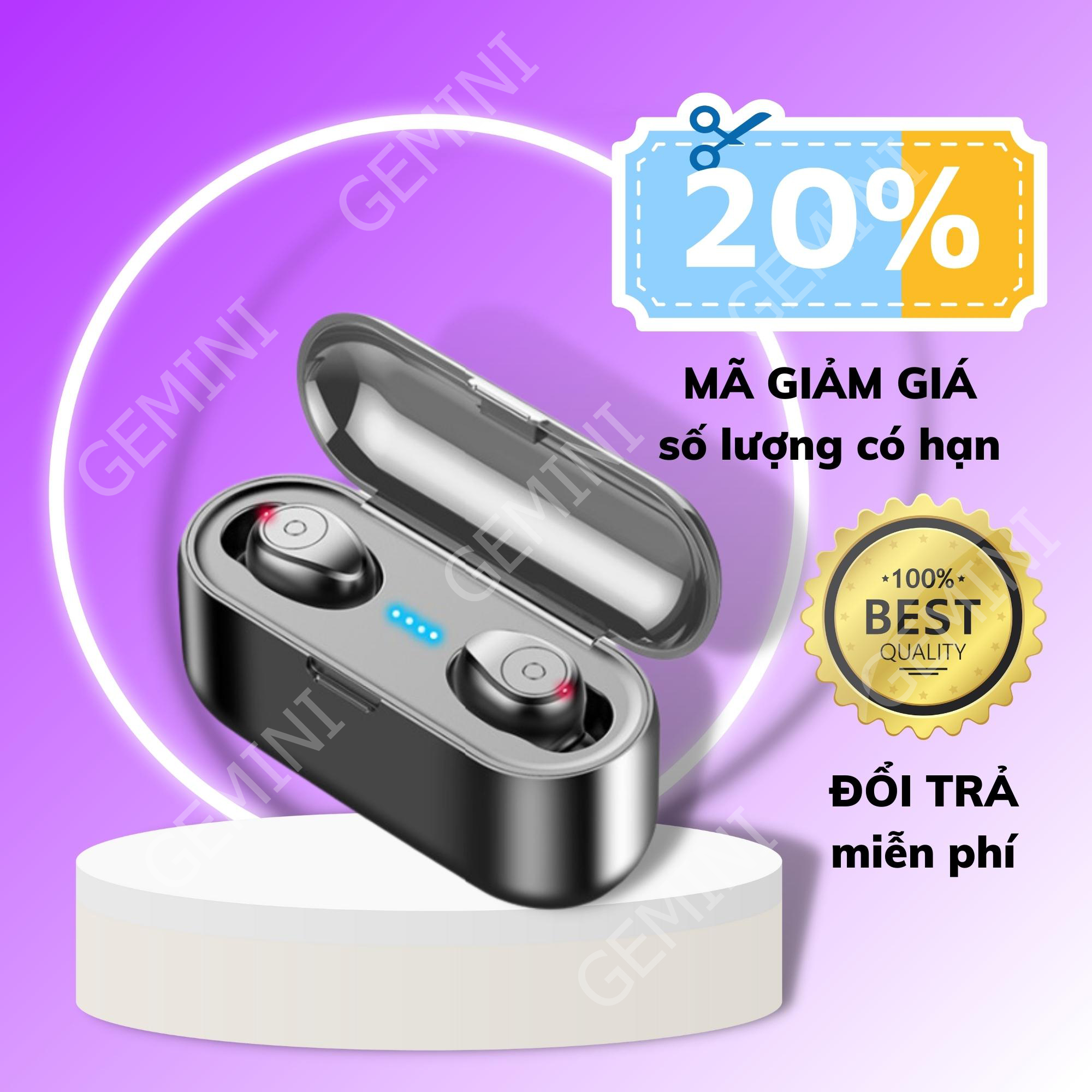 (Bản Quốc tế) Tai nghe Bluetooth 8D TWS F9 nút bấm tặng dock loại không màn hình kháng nước thể theo stereo
