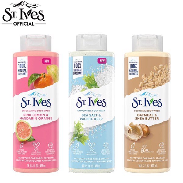 Sữa Tắm ST.IVES Hương Cam Đào, Muối biển, Lúa mạch, Mơ 473ml -mẫu mới_USA date mới