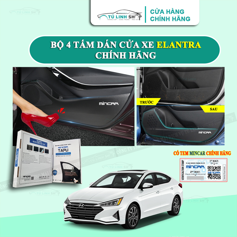 Bộ 4 Tấm dán Tapli xe ELANTRA chính hãng MINCAR, chống xước tapi cửa ô tô bằng Carbon Air Fiber cao cấp