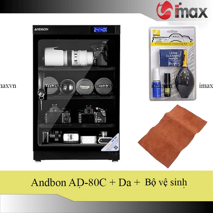Tủ chống ẩm andbon ad-80c - công nghệ japan + bộ vệ sinh máy ảnh 8 in 1 + tặng da cừu lau len