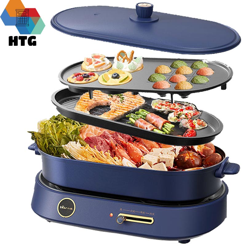 Bếp lẩu nướng điện đa năng Bear DHG-C40B1 có thể tháo rời ăn lẩu nướng chiên xào rán làm bánh hàng chính hãng
