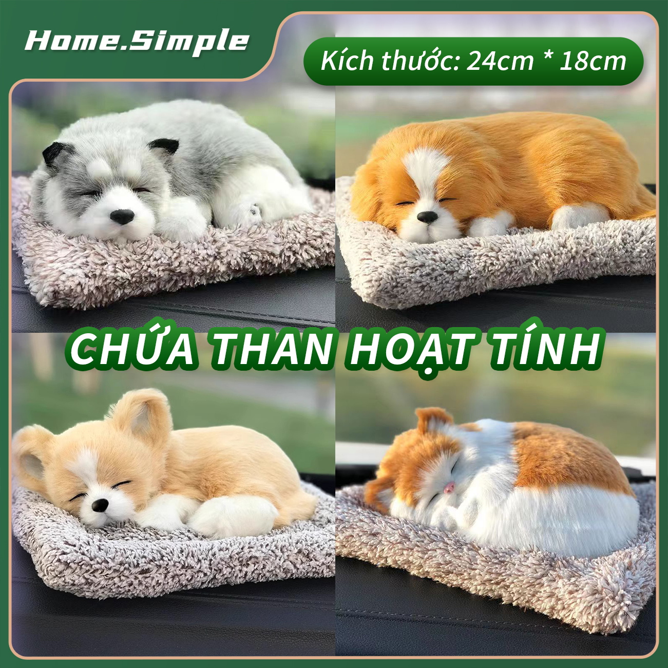 Chó Bông Than Hoạt Tính Nano Khử Mùi Ô Tô  Chó mèo thú bông than hoạt tính trang trí xe oto để bàn l