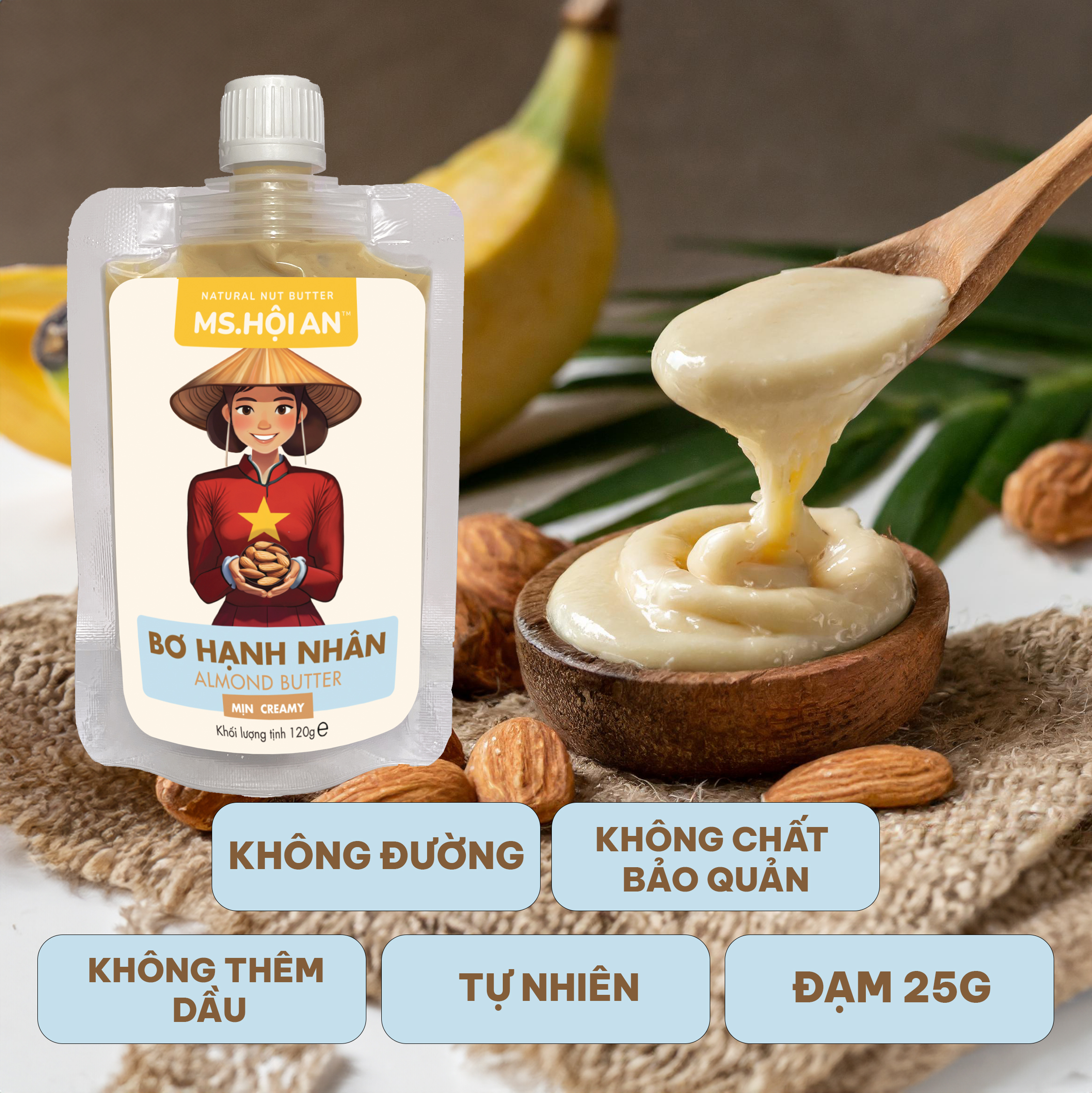 Bơ Hạnh Nhân Mịn Ăn Kiêng, Không Đường, Bổ Sung Protein |Eat Clean| Almond Butter Creamy